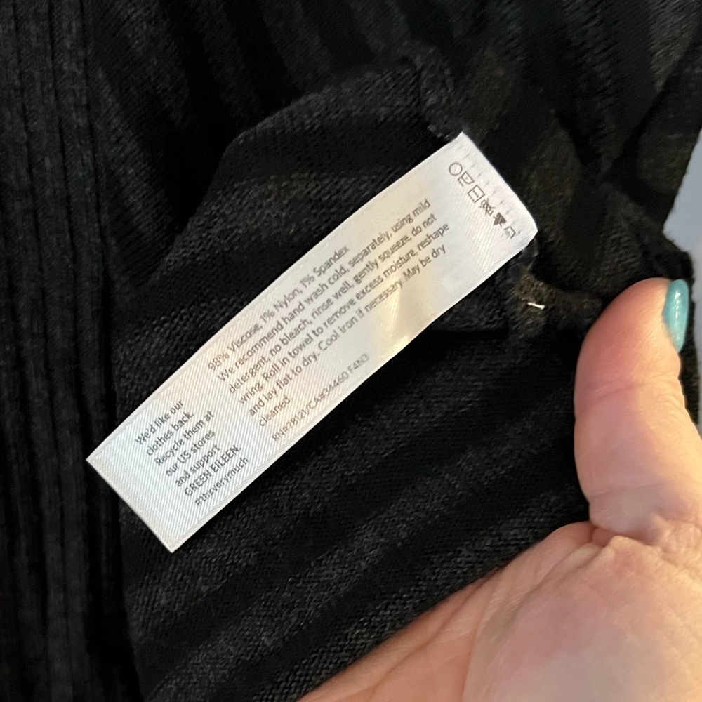 Eileen Fisher Tunic sweater Top Black Gray Long Sleeve striped with cowl neck - Picture 3 of 6